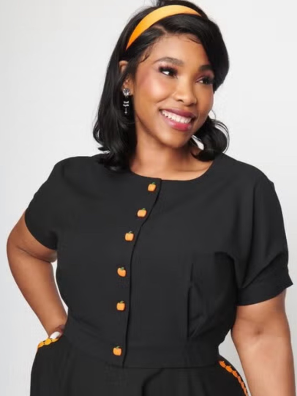 Unique Vintage Black & Pumpkin Button Varsity Crop Cardigan M/6-8 NWT